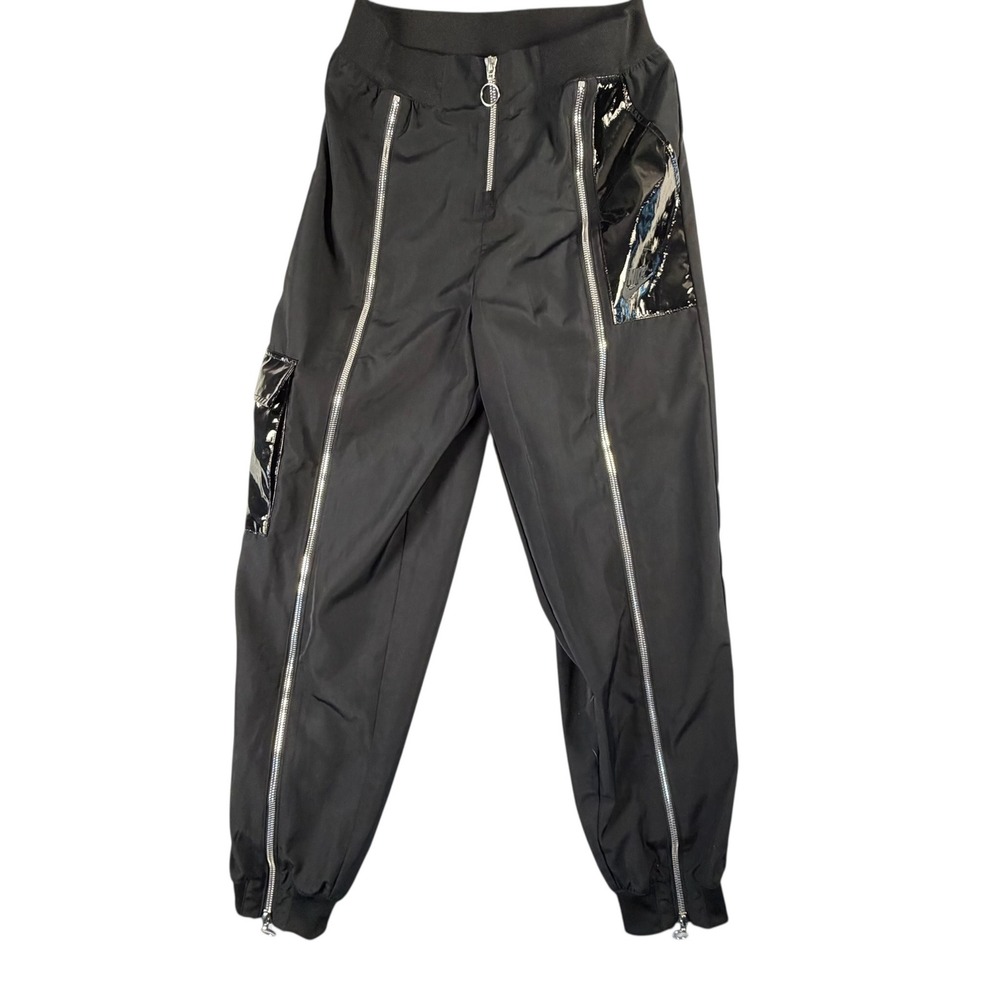 Nike Joggers Women XS Black Excellent Zip Front Patent Trim Techwear Streetwear